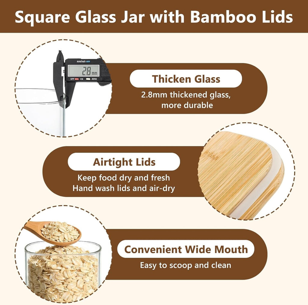 Glass Pantry Storage Jar Set with Bamboo Lids