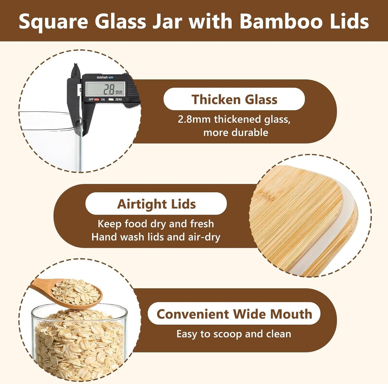 Glass Pantry Storage Jar Set with Bamboo Lids