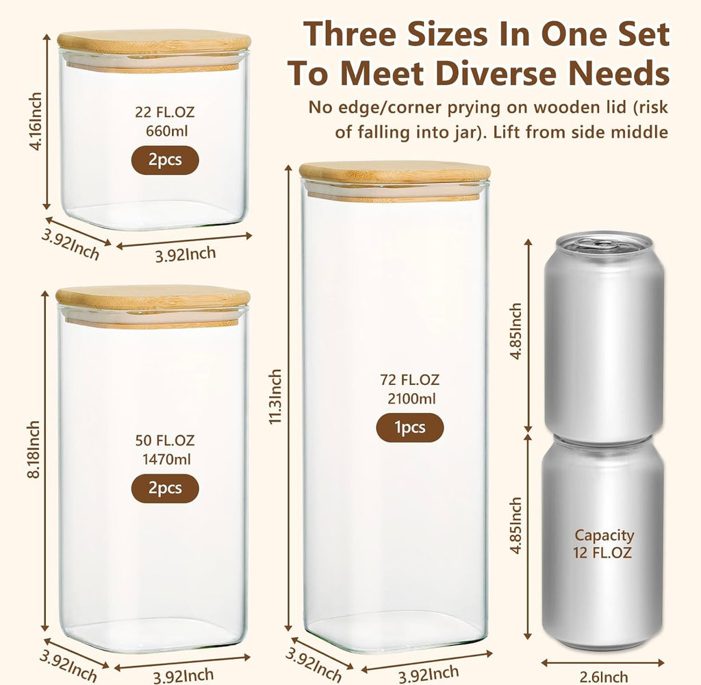 Glass Pantry Storage Jar Set with Bamboo Lids
