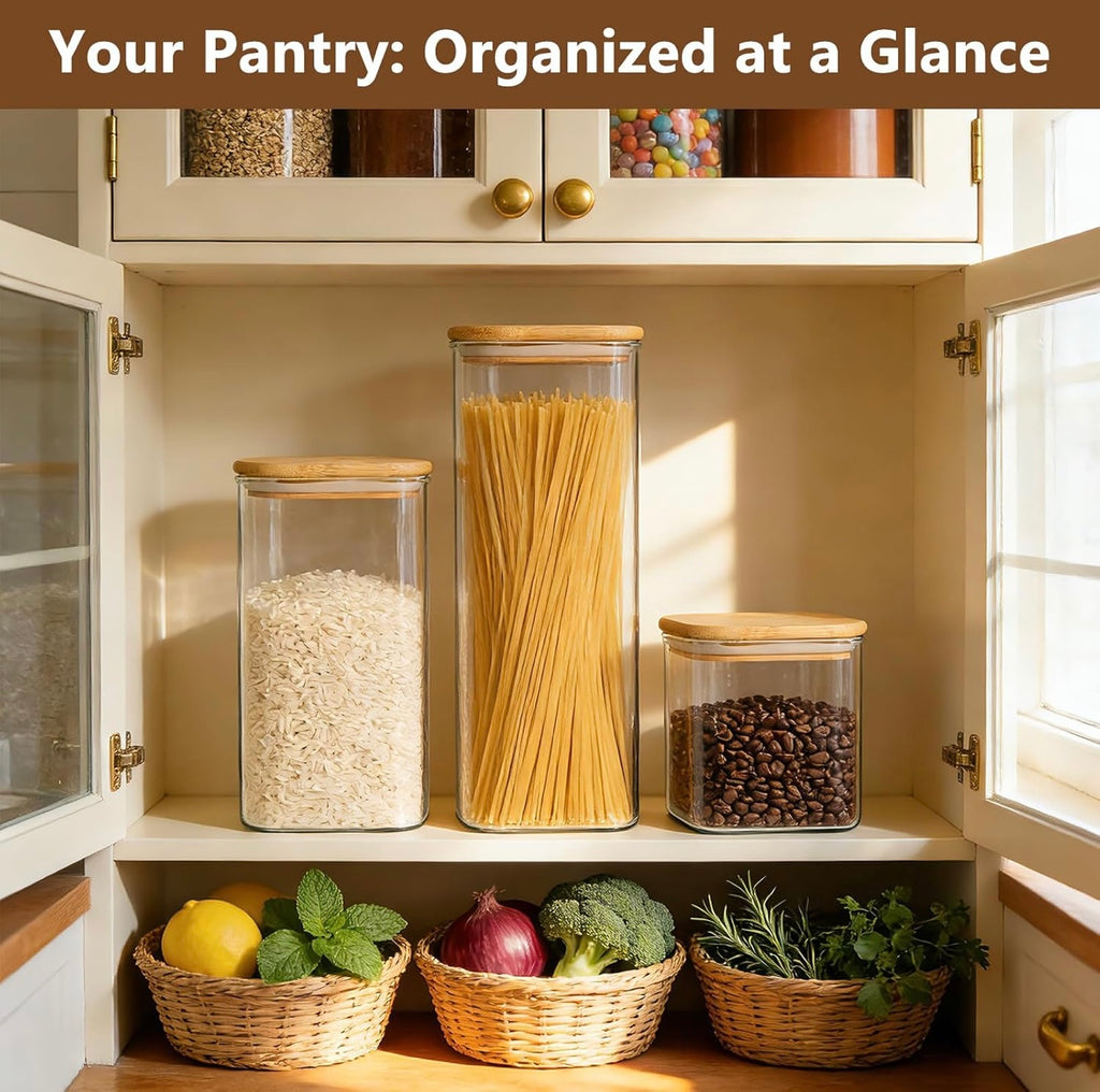 Glass Pantry Storage Jar Set with Bamboo Lids