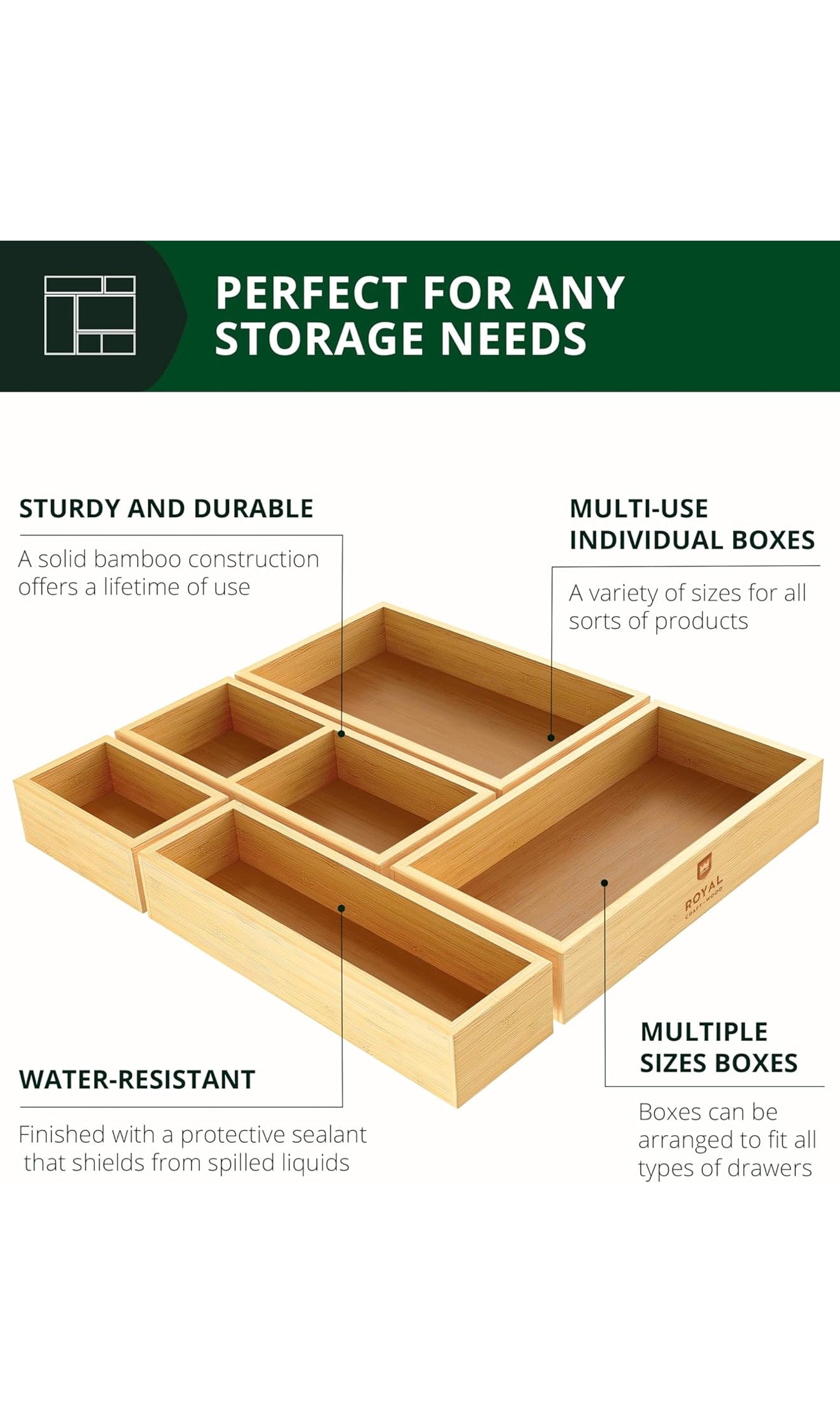 Bamboo Drawer Organizer Set
