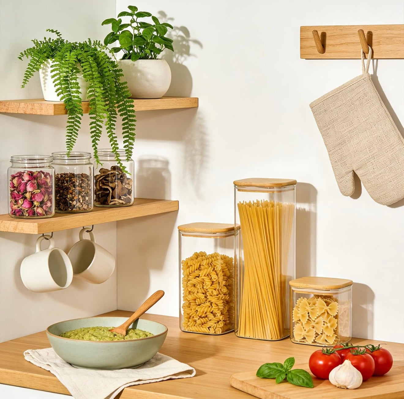 Glass Pantry Storage Jar Set with Bamboo Lids